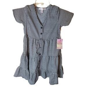Japna Girls Black/White Gingham Tiered Skirt Dress, NWT, Girls 10